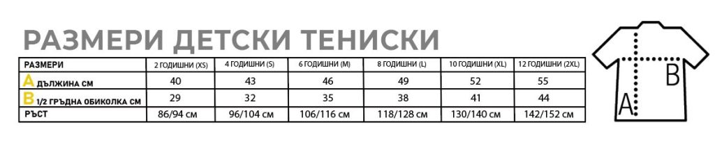 таблица с размери на детска тениска